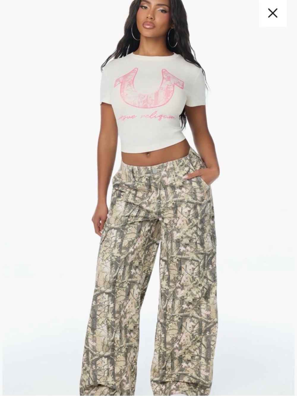 True Religion Women's Wide-Leg Camouflage Pants - Beige/Green
